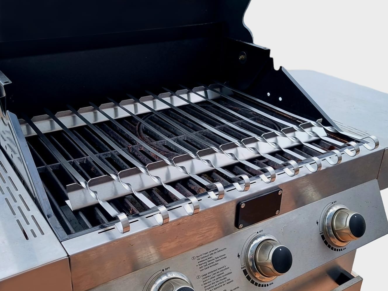 Schaschlikaufsatz Schaschlik Spießhalter Edelstahl mit Gestell – Grillspieß Halter BBQ Set – kein Ankleben & gleichmäßiges Garen – inkl. Spieße (50 cm) – Grillzubehör viele Größen