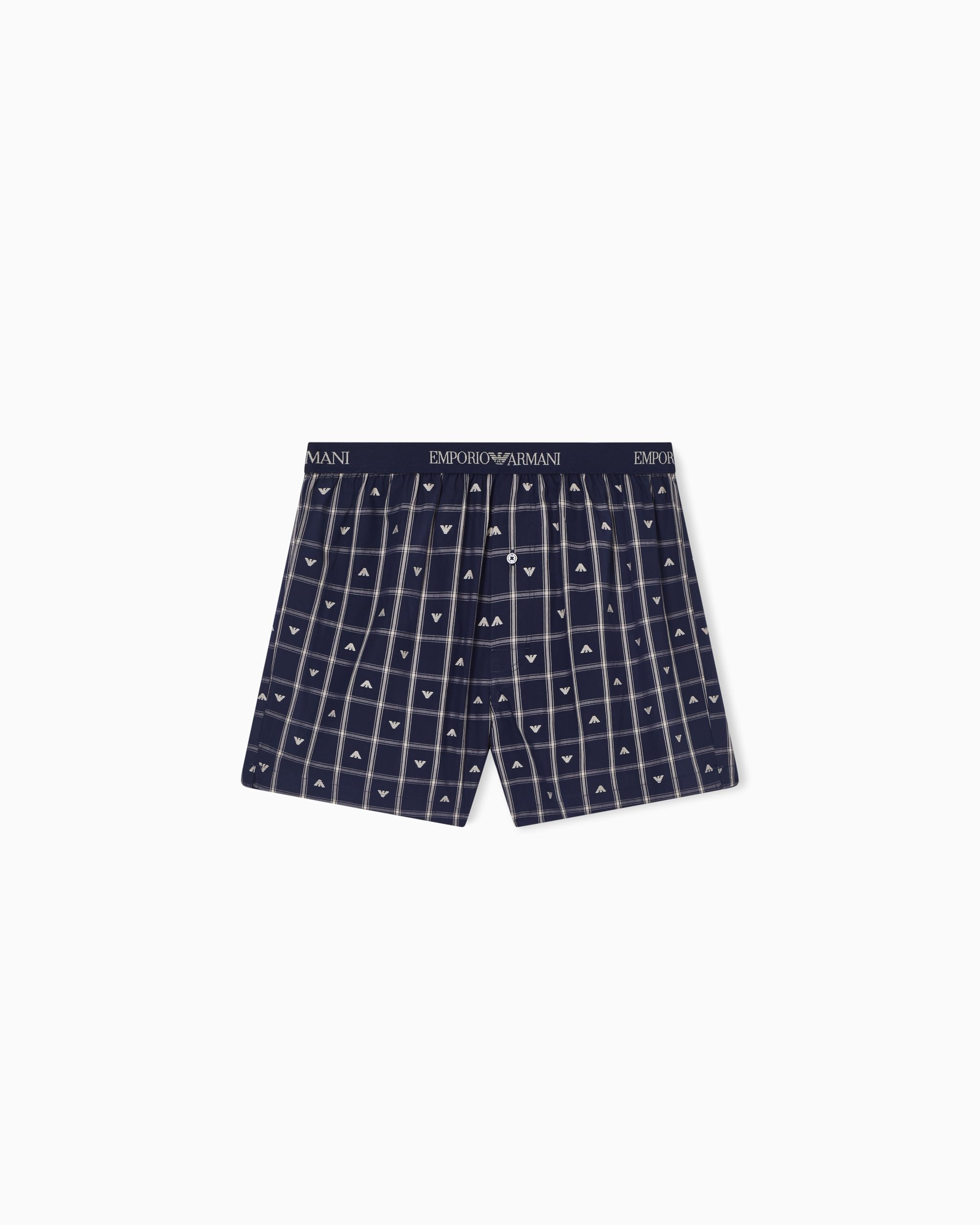 Emporio Armani Men's Yarn Dyed Woven Boxer Blue M