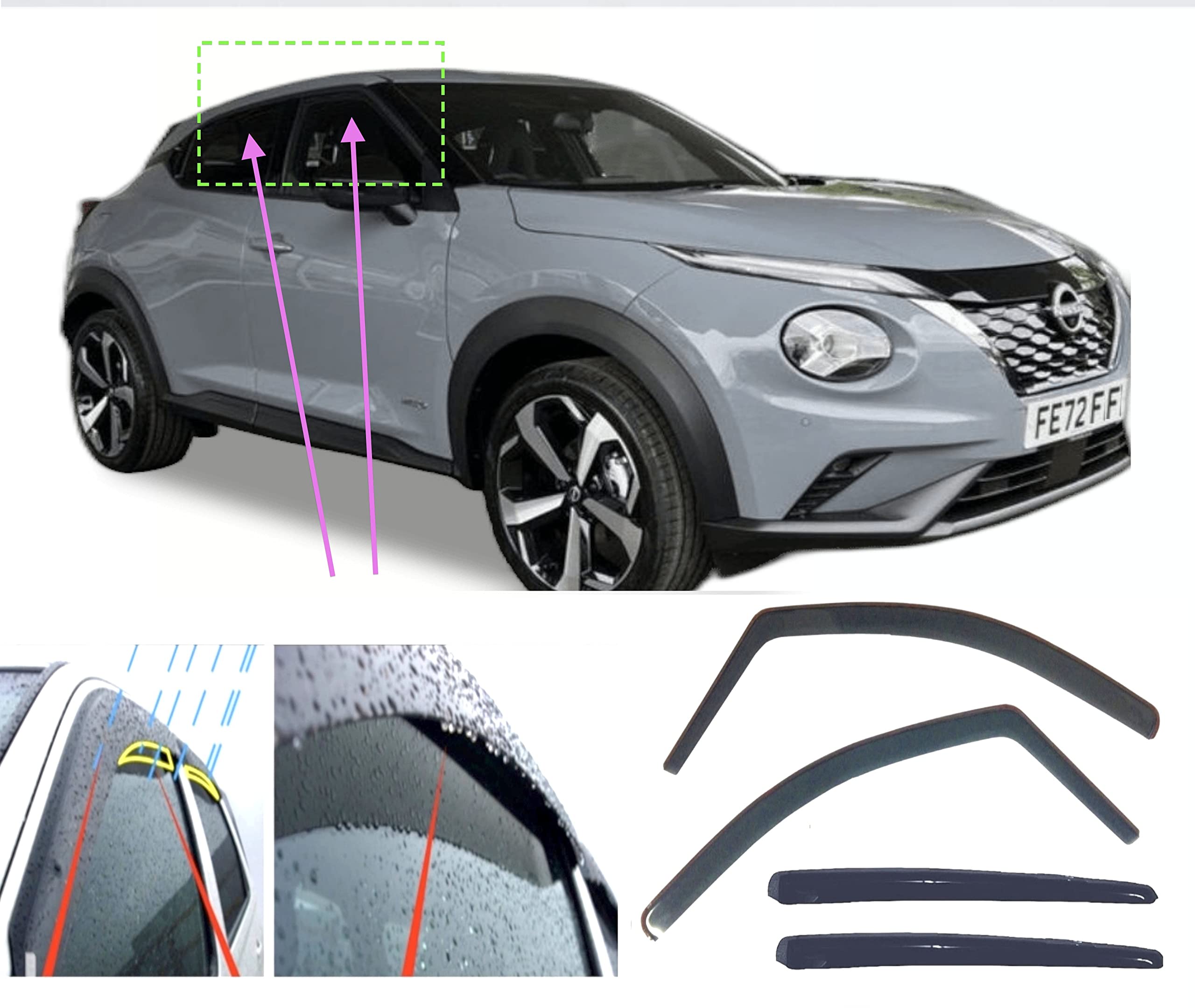 Déflecteurs De Vent/De Pluie Nissan Juke Genuins Avant Arrière Set