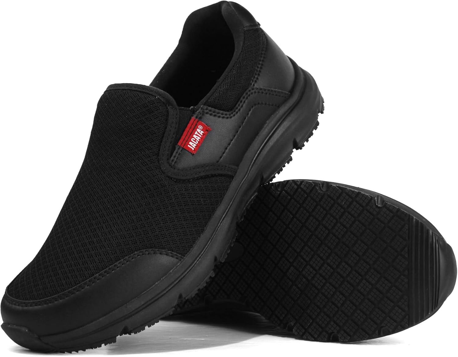 Jacata Non Slip Black Work Shoes for Women Food Service Womens Water Slip Resistant Leather Slip on Chef Walking Shoes for Restaurant Kitchen Sneakers