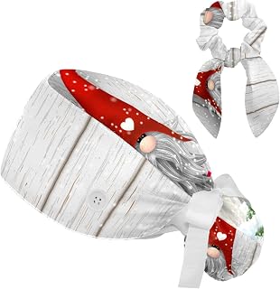 FVQL 2 Pieces Surgical Cap for Long Hair Scrub Cap with Hairband Nurse Cap, Winter Pattern Snow and Wooden