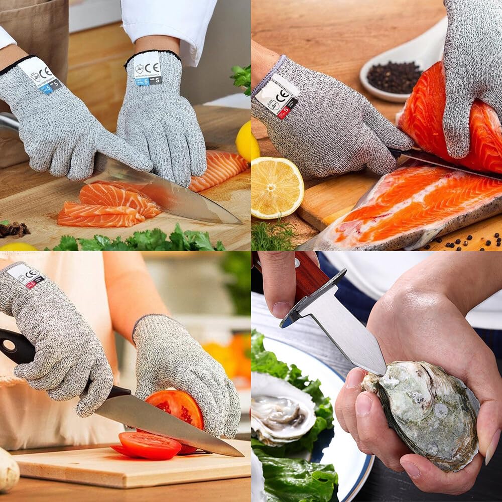 Ldawy Coltello per Ostriche, Apri Ostriche, Coltello Ostriche con Manico in Legno e 1 Paio di Guanti Resistenti al Taglio(XL), AMA Acciaio Inossidabile per Molluschi e Frutti di Mare