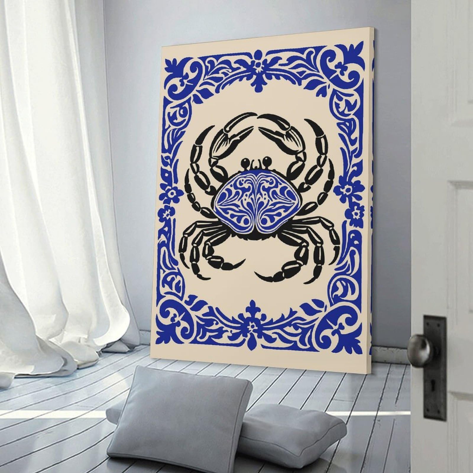 Junmoney Ornate Crab Illustration Decorative Canvas Print 12x18inch(30x45cm), for Flats, Guest Rooms Or Compact Rooms, Home Artwork for Modern Interiors