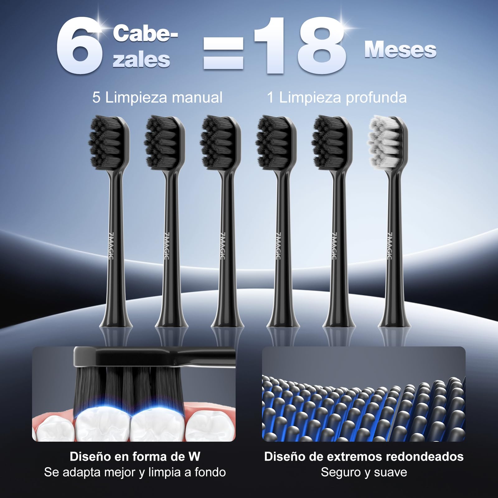Cepillo de Dientes Eléctrico, Cepillo Electrico, Cepillos de Dientes Eléctricos Sónicos, Cepillo Dientes Electrico - Autonomía 180 Días, 3 Intensidades, 5 Modos, 40000VPM, IPX7, Negro