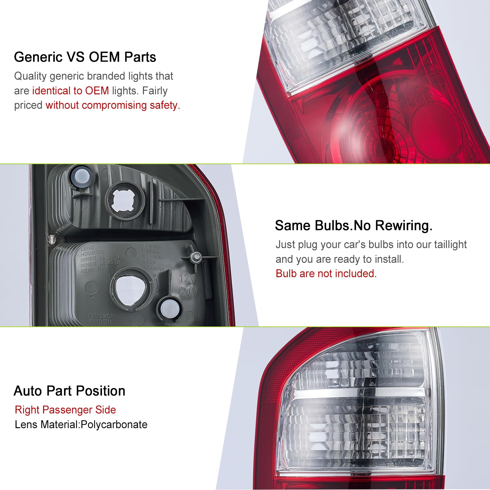 Tail Light for 2004-2006 Toyota Tundra Limited SR5 Double Cab w/Standard Bed [TO2801153 815500C040 ] tail lamp Assembly Replacement Right Passenger Side RH