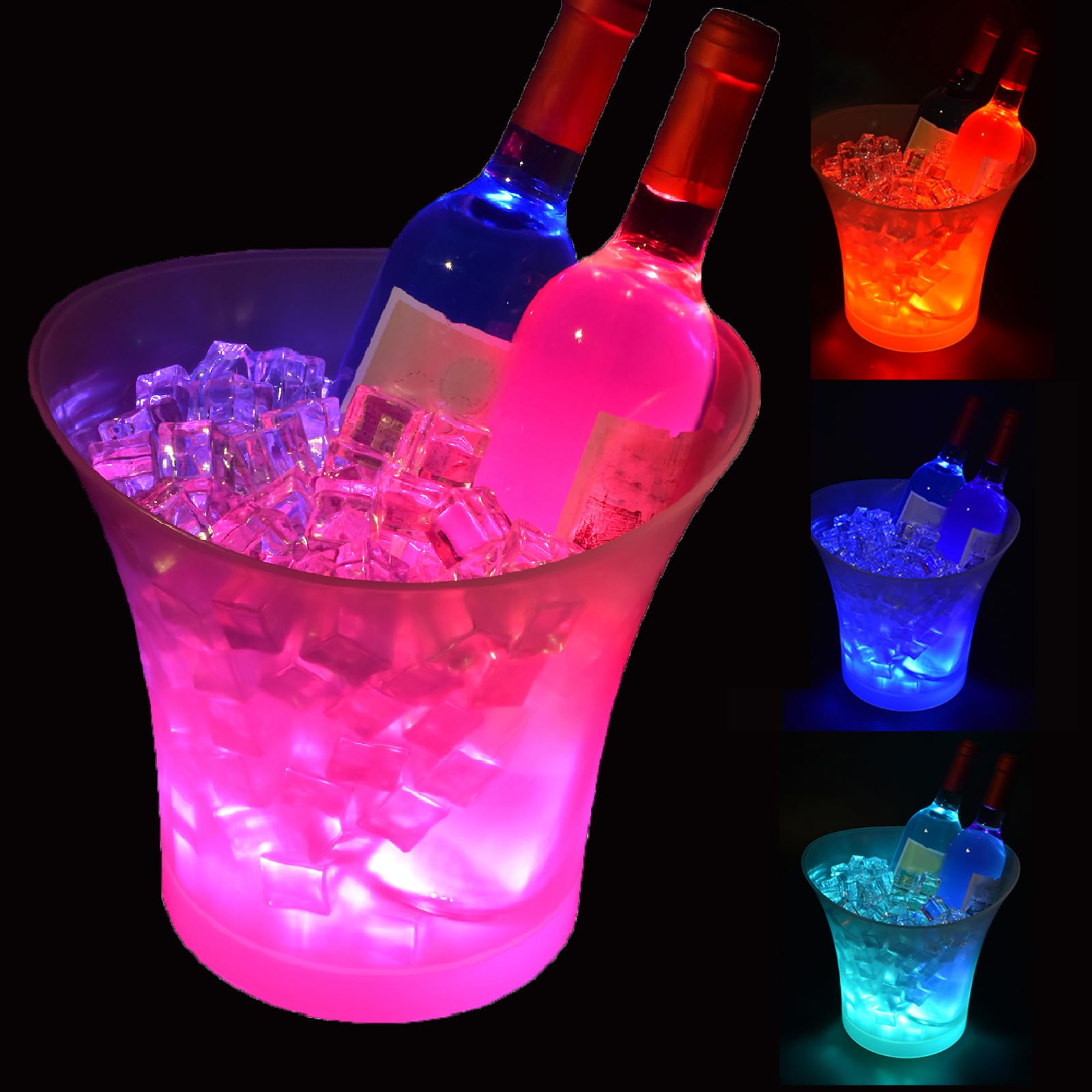 Tiandirenhe 5L Cubitera, Colorido Led Luz Hielo Cubo De Champán, Color Se Puede Configurar, Degradado De Colores, Destello De Colores
