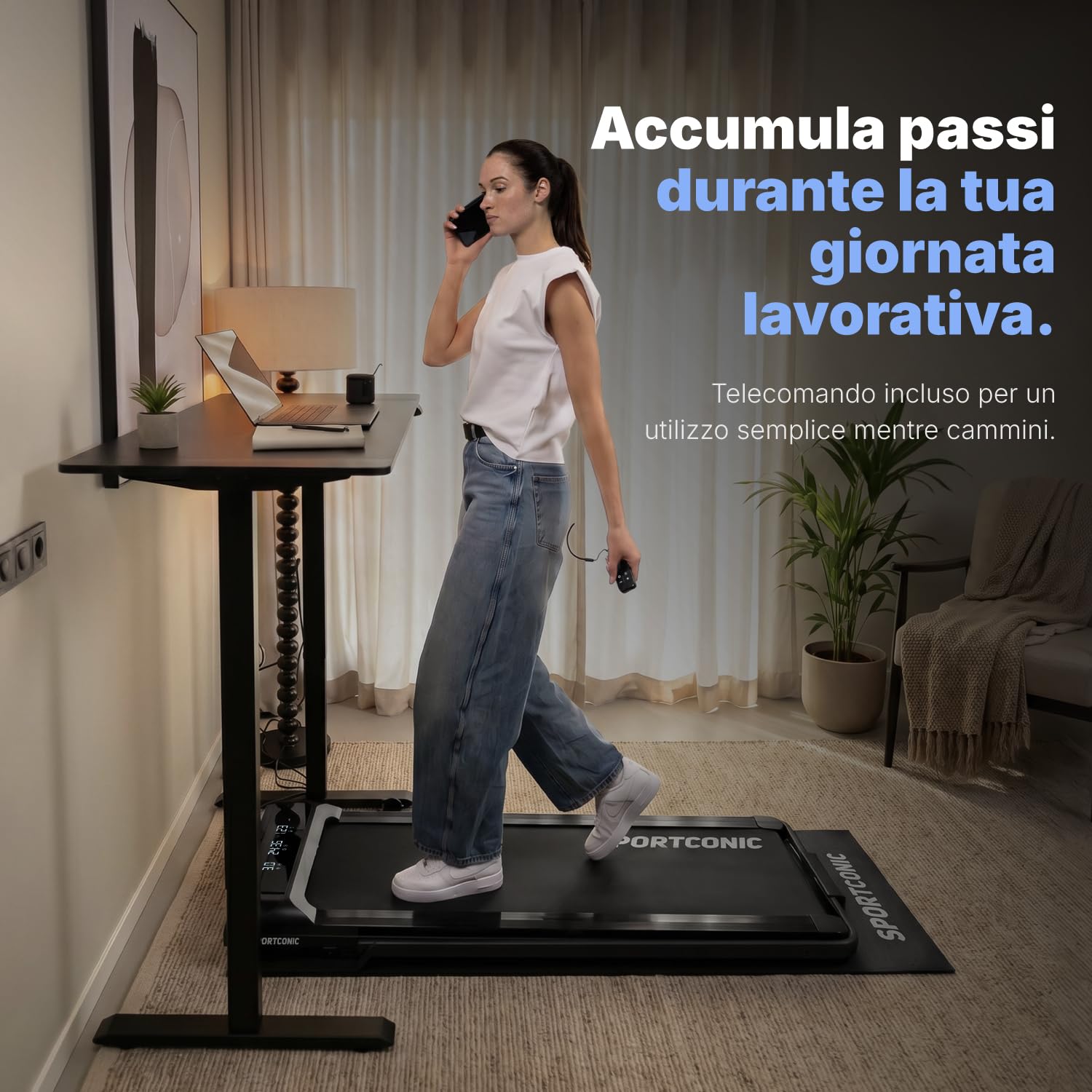 Sportconic Tapis Roulant Elettrico Pieghevole con Inclinazione, Walking Pad Silenzioso Salvaspazio, Tapirulan da Casa per Allenamento Ufficio (Escluso il tappetino protettivo, 1-12 km/h (P106FA))