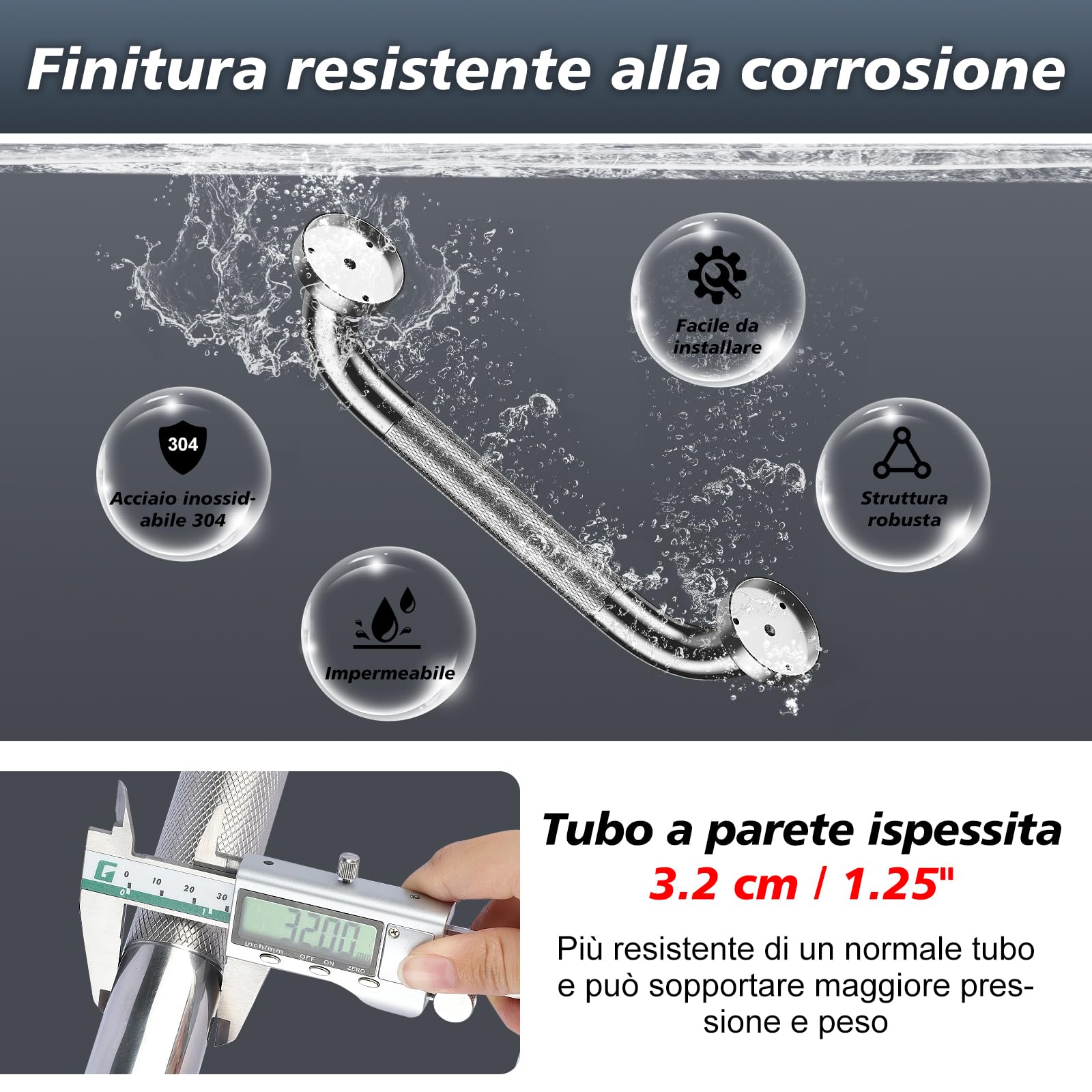 supregear 30cm Maniglioni e Barre per Bagno - Maniglia Doccia Antiscivolo Anziani, Barre Acciaio Inox di Sicurezza per Disabili, Ausili Ideali per Sicurezza e Comfort nel Bagno (Argento)