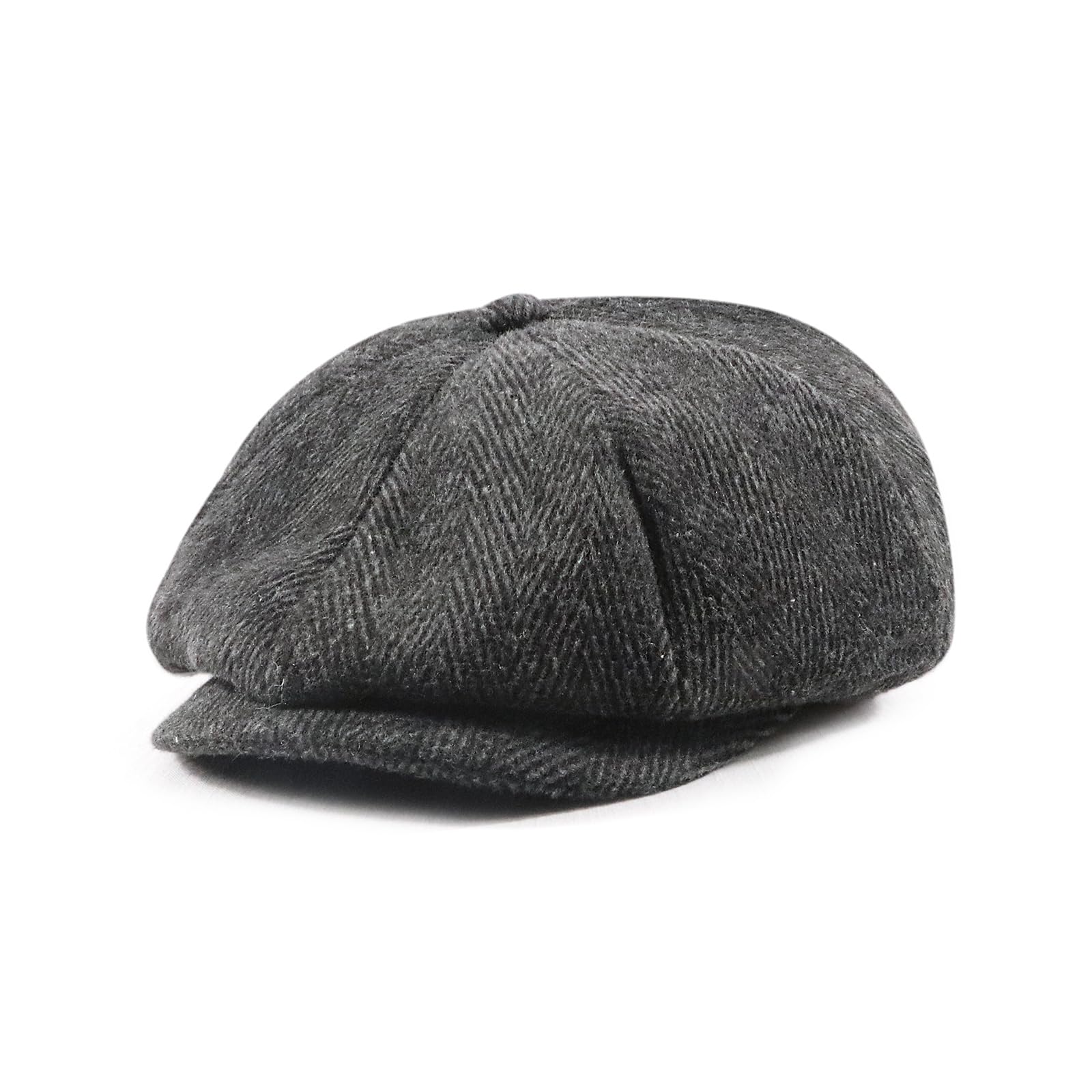 Hesocozy Unisex Black Men Women Wool Blend Newsboy Cap, 8 Panel, Herringbone Tweed, Irish Cabbie Ivy Gatsby Driving Hunting Hat, 7 /7 1/8
