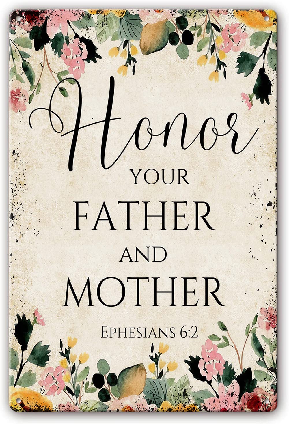 Preeklen Tin Sign 052 Honor Thy Father And Thy Mother - Ephesians 6 2 Metal Tin Sign Scripture Wall Decor Artwork For Home Wall Pictures For Living Room Decorative Paintings For Bedroom 8X12 Inch