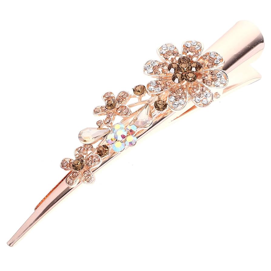 ベージュ ヘアクリップ ストーン付き 送料無料 メタルサンフラワーヘアクリップ クロス バンス