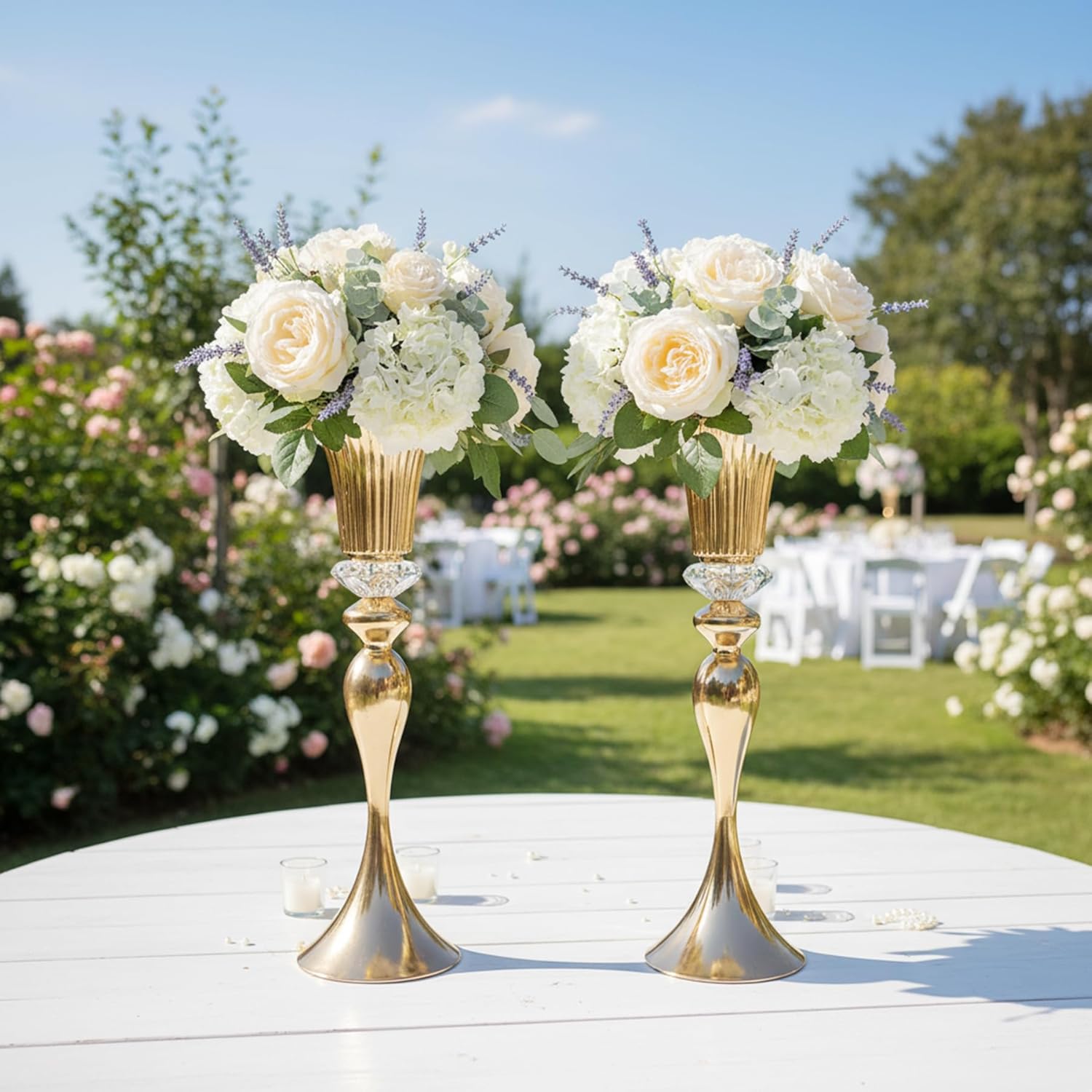 Metal Wedding Flower Vases for Tables: Elegant Vases for Centerpieces, Gold Trumpet Flower Arrangement Stands for Anniversary Christmas Birthday Party Event Wedding Home Decoration (2, Gold)