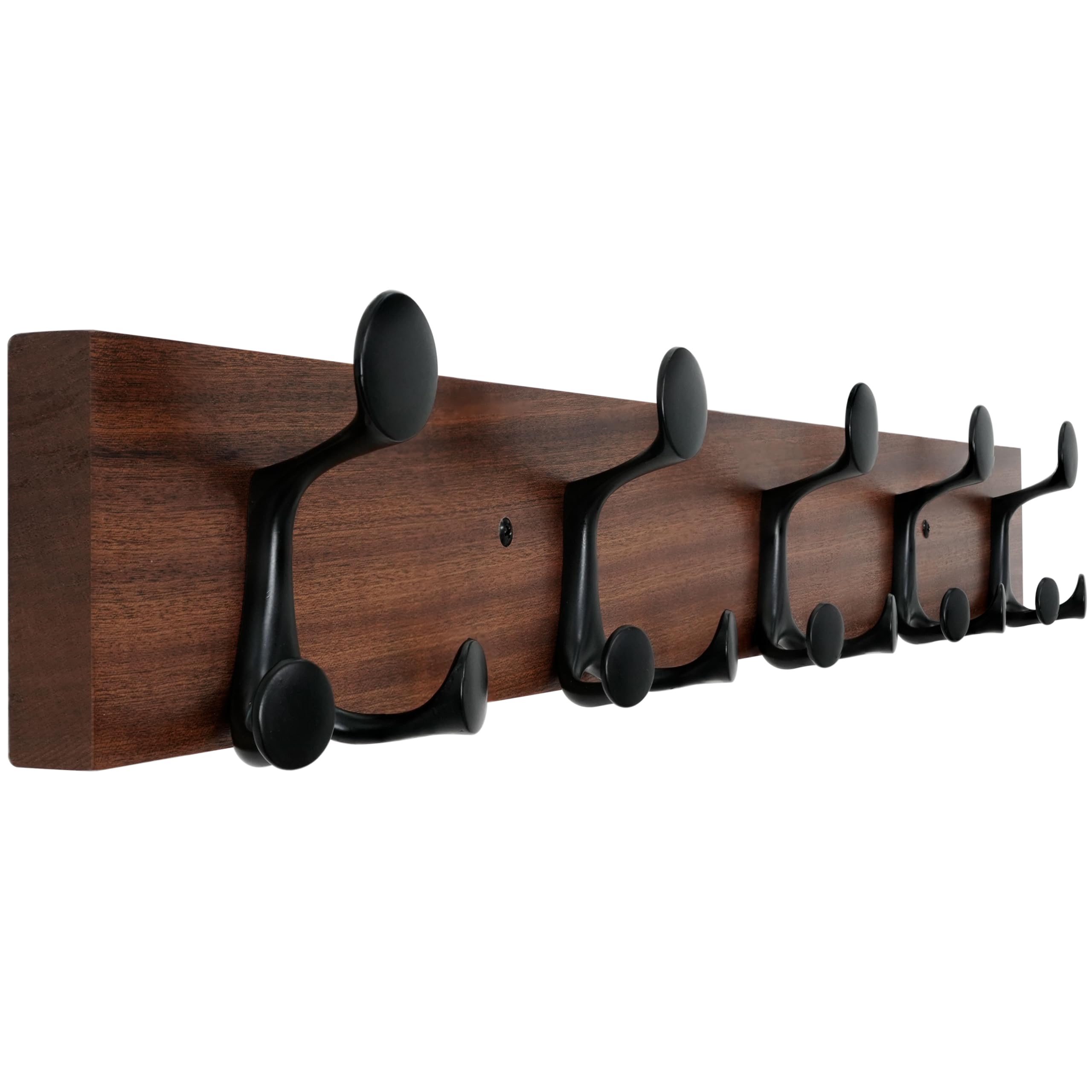 WEBI Coat Rack Wall Mount,76cm Solid Wood Coat Hooks Wall Mounted Coat Hanger,Heavy Duty Hook Rack Rail,5 Triple Hooks for Hanging Coats,Jacket,Clothes,Hat,Backpack,Reddish Brown