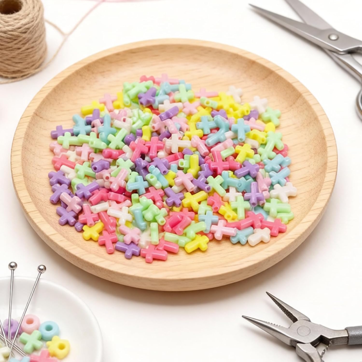 300Pcs Multicolor Cross Beads, Acrylic Mini Crosses image 3