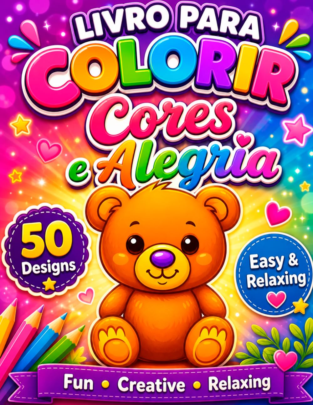 livro para colorir Cores e Alegria: Páginas Calmas e Felizes para Alívio do Estresse, Atenção Plena e Escape Criativo com Desenhos Bonitos