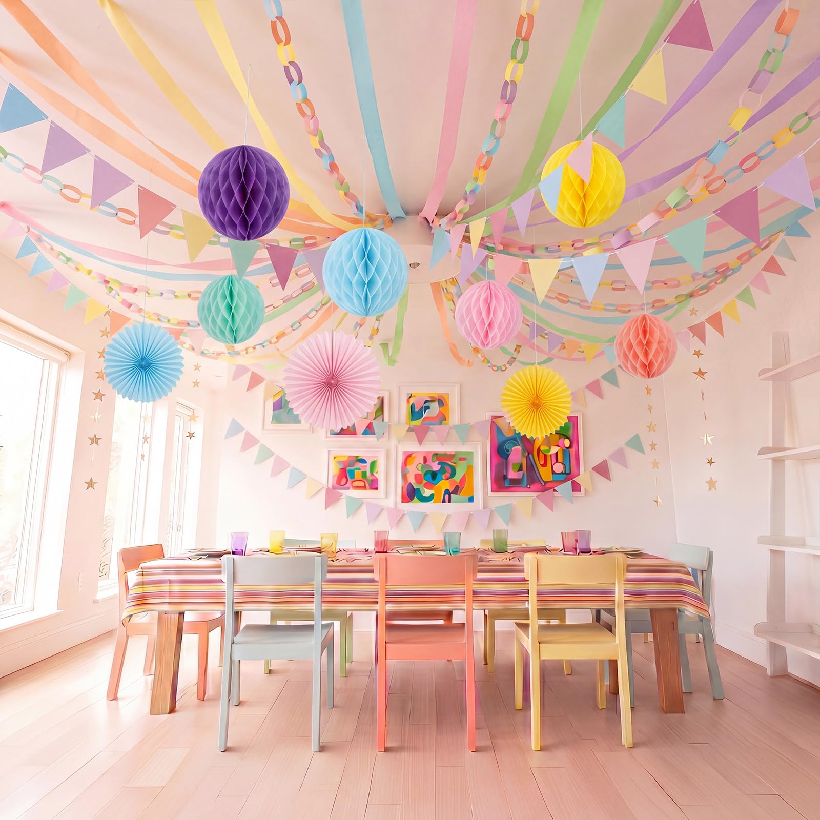 Frienda Lot de 300 feuilles de papier crépon pour décoration de fête, guirlande d'étoiles, banderole de fanions, boules en nid d'abeille, éventail de 25,4 cm pour bricolage, mariage, fête