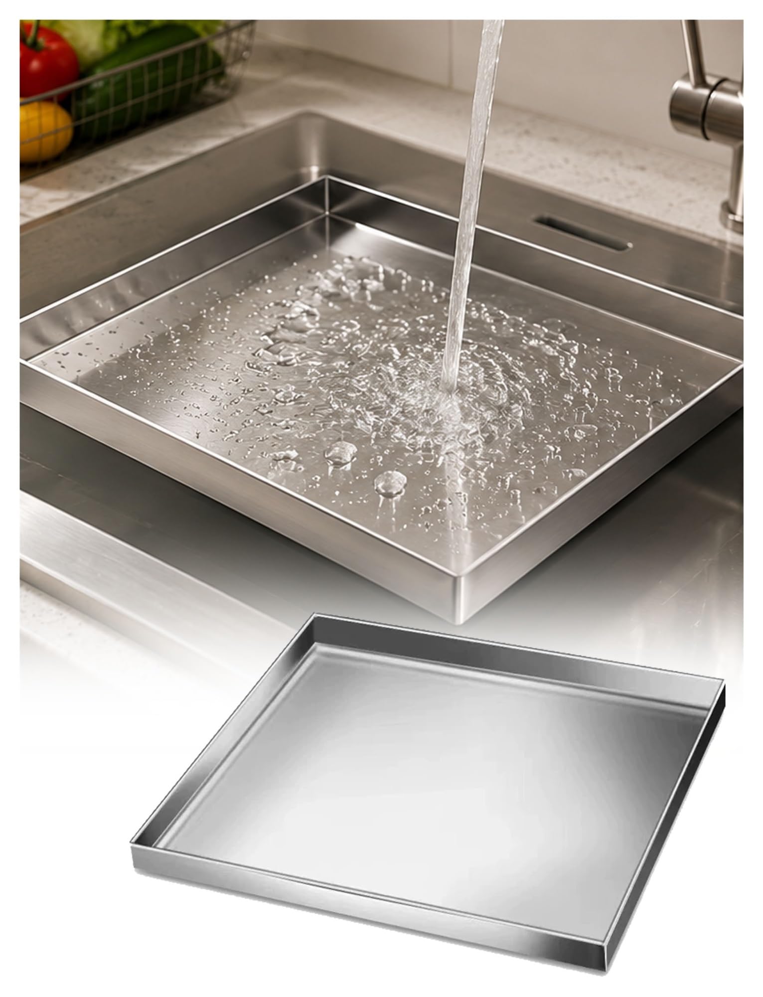 Vassoio rettangolare in acciaio inossidabile 304, a tenuta stagna, fondo piatto resistente, altezza 5 cm, per cucina o uso commerciale, 60 x 100 x 5 cm