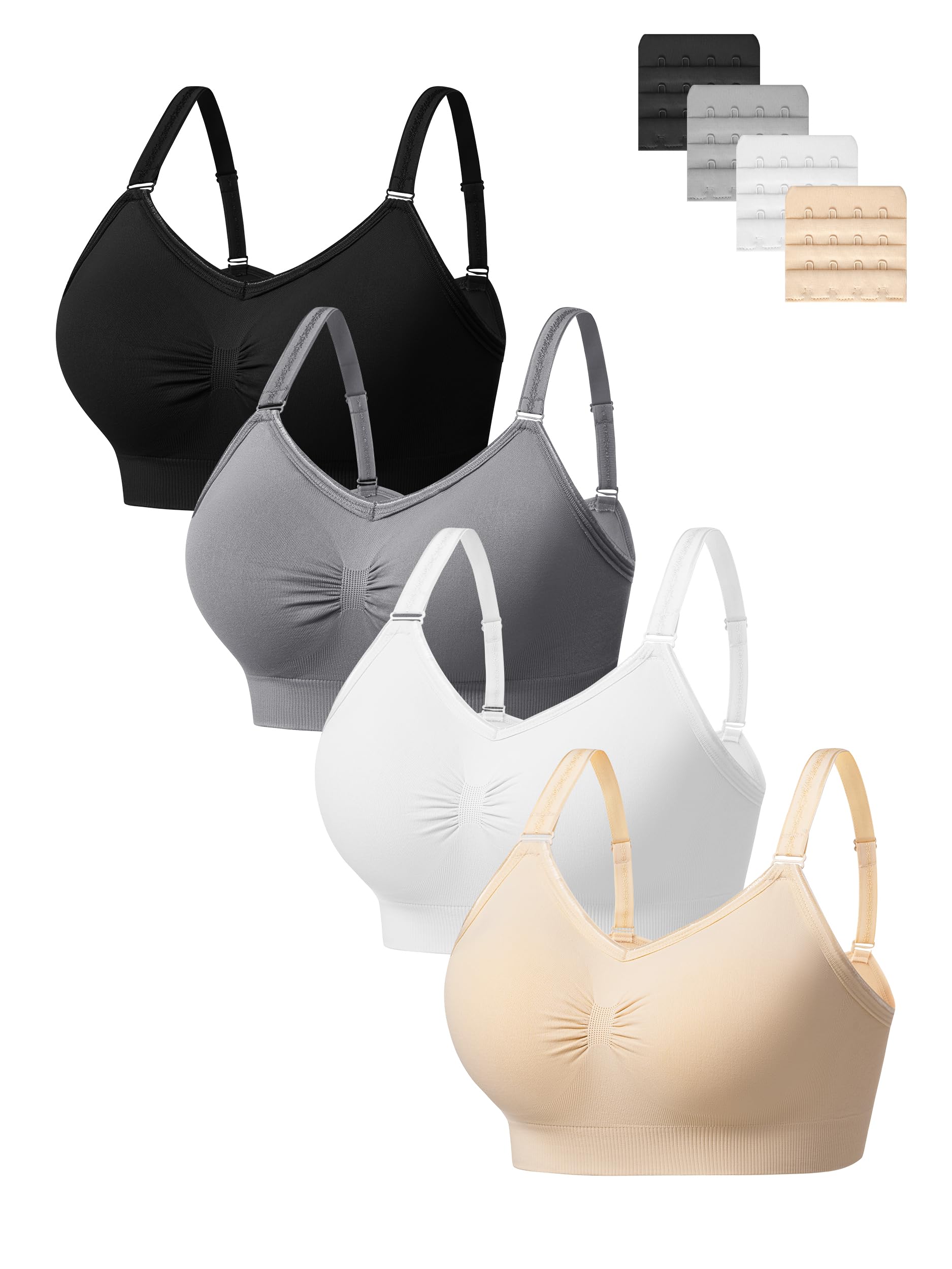 HBselect 4 STK. BHS Damen ohne Bügel Nahtlose Sports BHS Seamless Bralettes Bügelloser T-Shirt Bra Yoga Bustier Push Up BH für Große Brüste Starker Halt