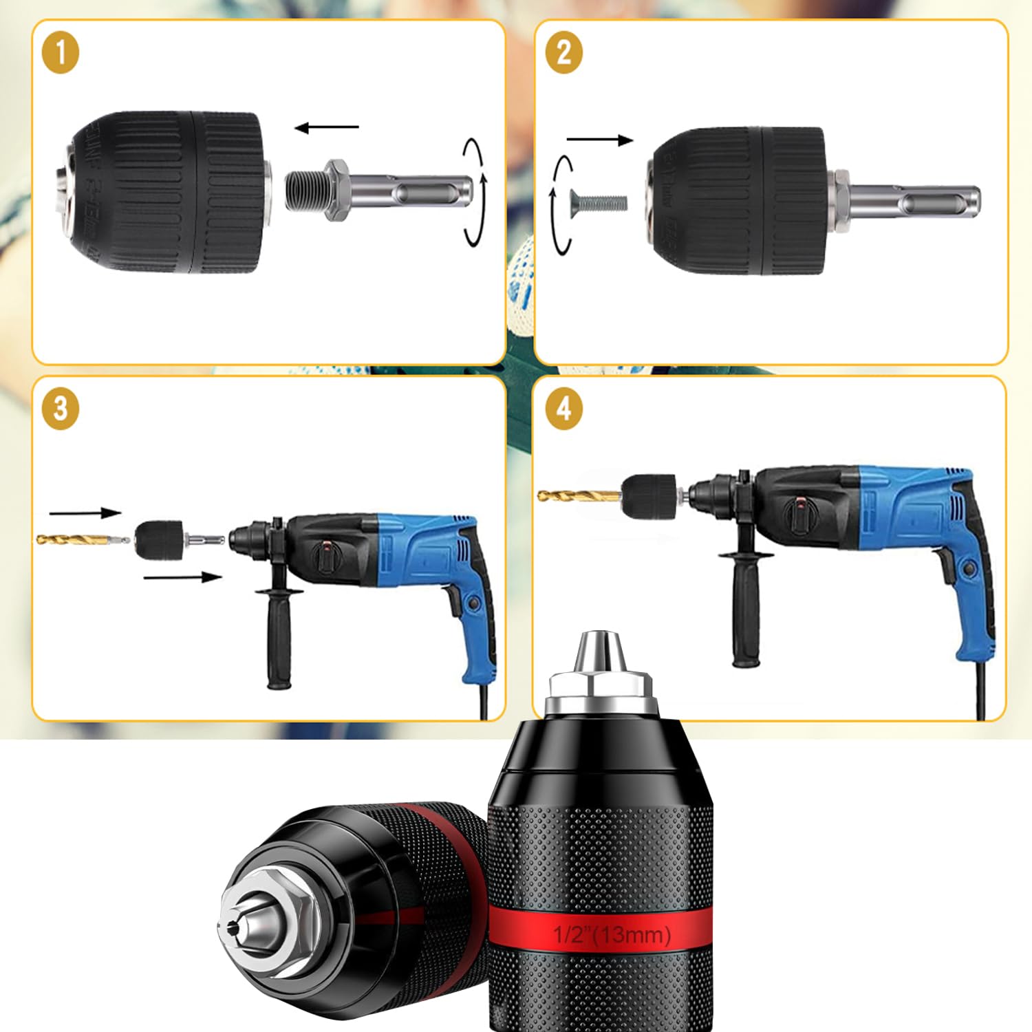 2 Pezzi Mandrino A Sgancio Rapido Keyless Per Trapano | Adattatore Esagonale 1/4'' | 0.3-6.5mm - Foto 7