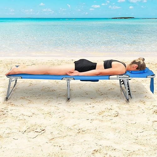 Miniatura 2 de Tangkula Sillón de playa con agujero para la cara, plegable, ajustable, reclinable, para tomar el sol, playa, con bolsillo lateral, silla portátil