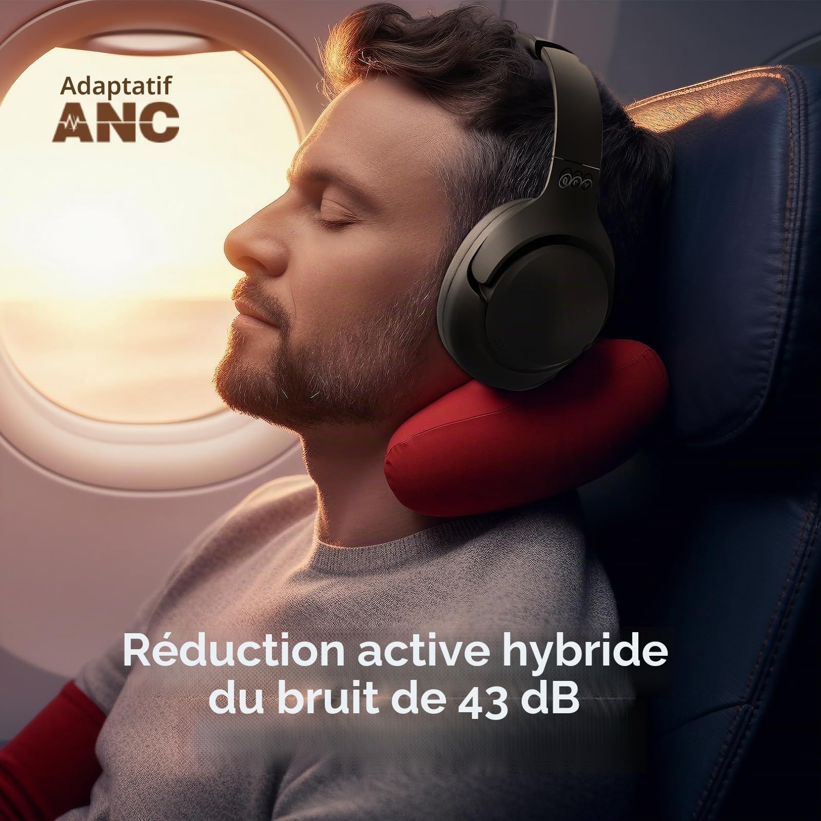 QCY H3 Casque Bluetooth sans Fil,avec Annulation Active du Bruit,Hi-Res Audio LDAC,Casque Anti Bruit,Connexion multipoint,Lecture 60 Heures,égaliseur personnalisé Via App,Noir