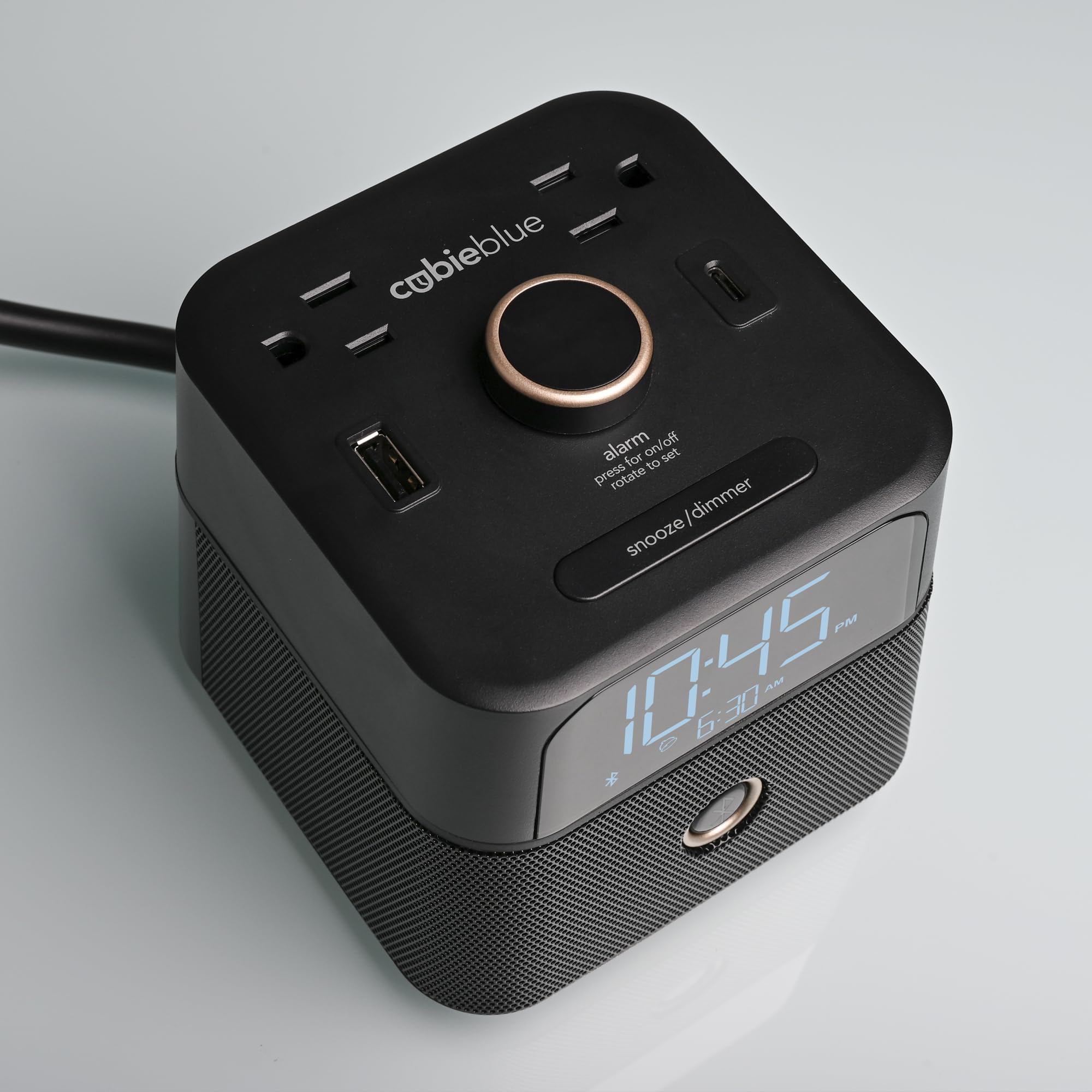 Brandstand CubieBlue Chargeur de montre, facile à utiliser et maniable, 2 ports USB, 2 prises anti-manipulation, haut-parleur Bluetooth