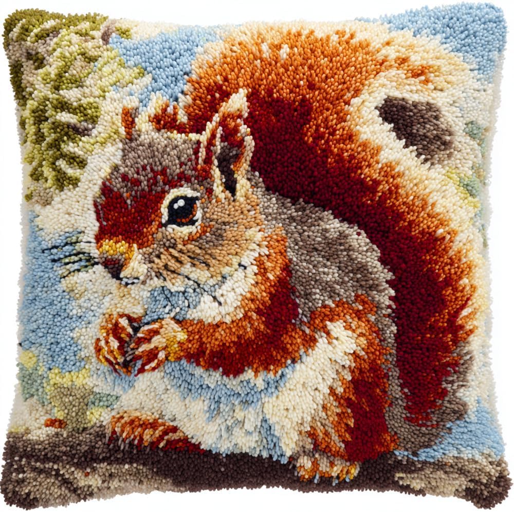 FWRTYCB Latch Hook Pillow Kit Squirrel Crochet Yarn Hooking Pillowcase