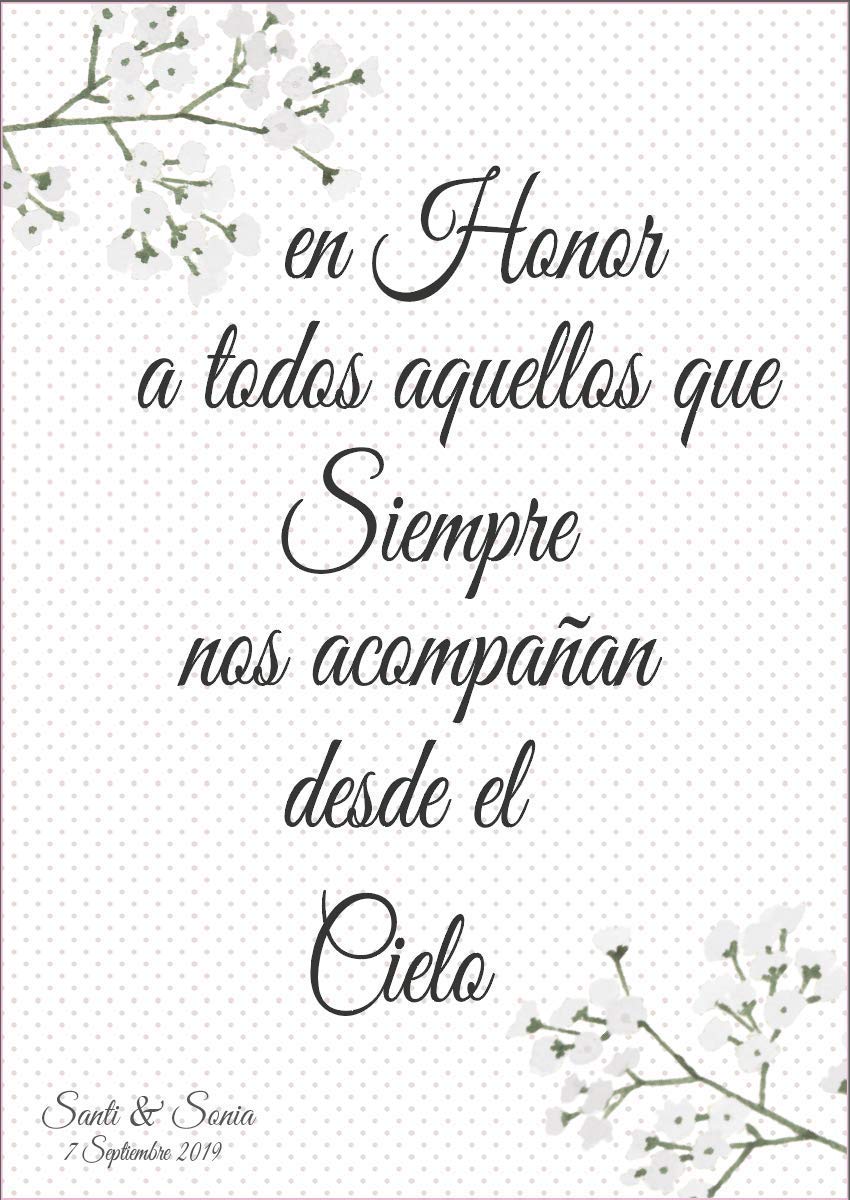 Cartel para bodas ausencias en honor a los que nos acompañan desde el cielo.