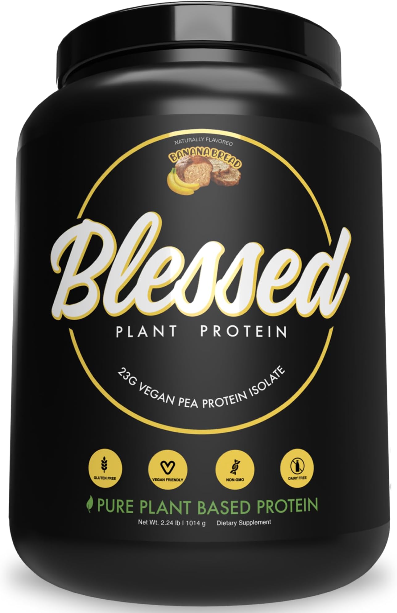 BLESSED Plant Based Protein Powder – 23 Grams, All Natural Vegan Friendly Pea Protein Powder, Gluten Free, Dairy Free & Soy Free, 30 Serves (Banana Bread)