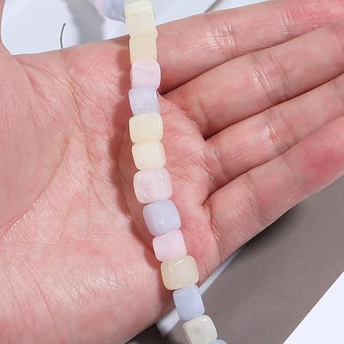 Miniatura 4 de OAIITE Piedras preciosas de morganita natural de 0.315 pulgadas (0.315 in), cuentas de cubo cuadrado sueltas, piedra curativa para hacer joyas,