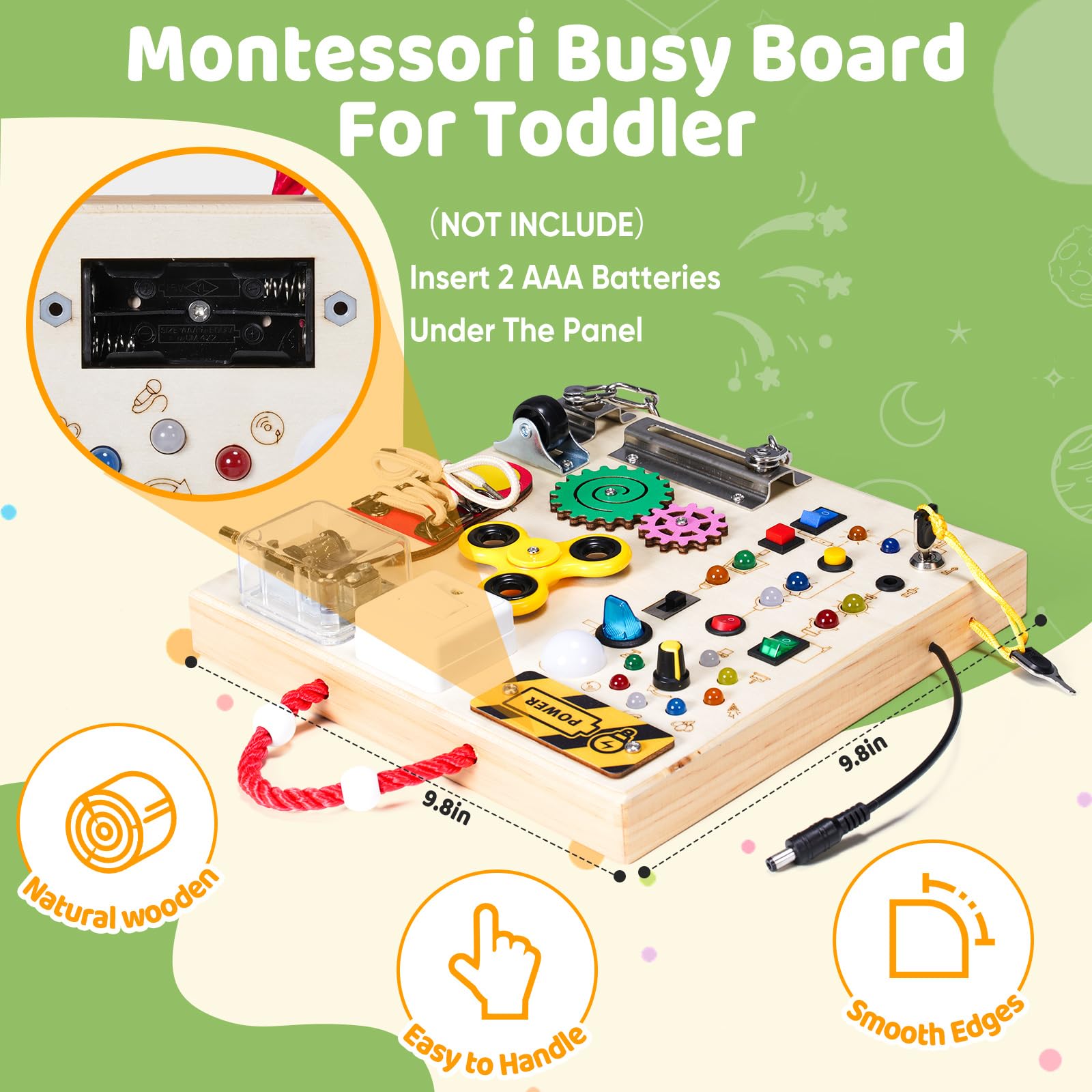 Montessori - Juguetes de mesa de madera para niños y niñas de 1, 2, 3 años, juguete de viaje educativo sensorial con interruptores de luz LED y cajas de música, cerraduras para niños de 1 a 6 5
