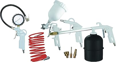 ABAC Kit Accessori per Compressore 8 Pezzi G-810P, Inclusi Gonfiagomme con Manometro, Pistola di Soffiaggio, Pistola a Spruzzo di Vernice 600ml, Pistola di Lavaggio 900ml, Tubo a Spirale 5 m
