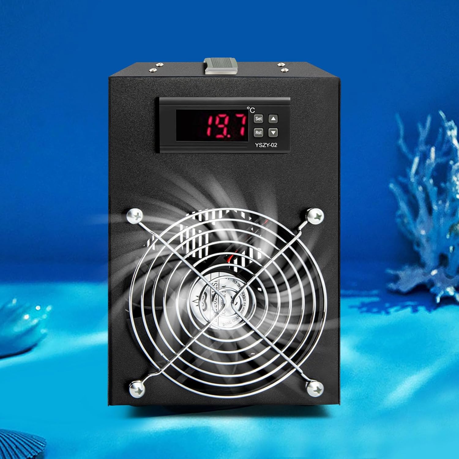 60L Aquarium Water Chiller, Fish Tank Cooling Machine Fish Tank Cooler Water Inline Chiller Constant Temperature Cooling System 50-104°F Water Chiller for Shrimp Fish Tanks, Temperature Range