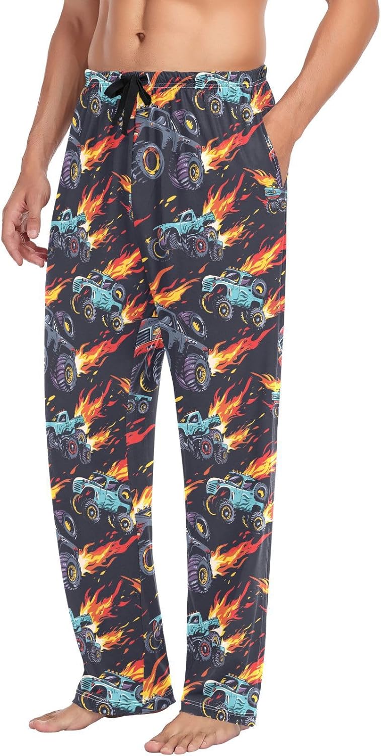 ALAZA Monster Truck Running Men's Pajama Pants Men Cotton Pajama Bottoms with Pockets, S