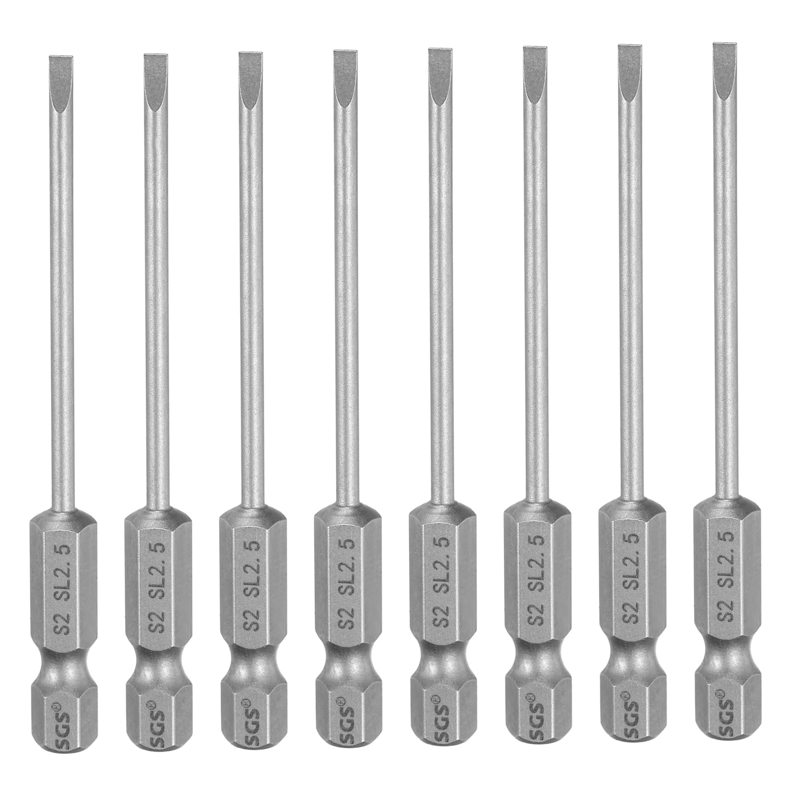 sourcing map 8pcs SL2.5 Slotted Screwdriver Bits 2.5mm Slotted Tip 1/4" Hex Shank 75mm (3") Long Magnetic Flat Head S2 Steel Screw Driver Drill Bits Industrial Power Screwdriver Bit