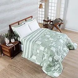 Edredom Cobertor Belle Queen 400 Fios Dupla Face Estampado Qiadriculado Verde