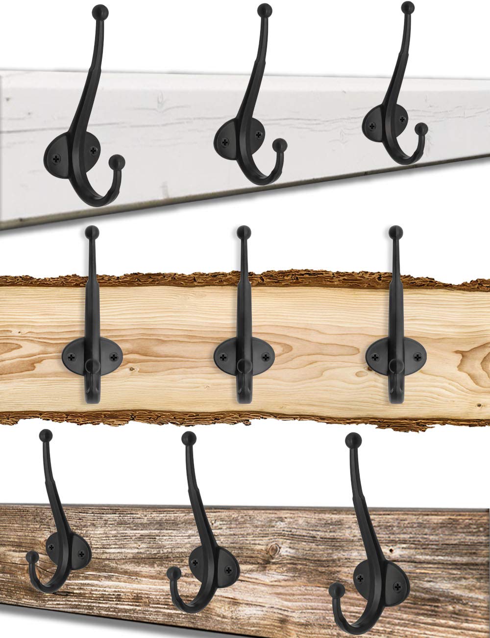 Fuxxer® - Massieve ijzeren haken, garderobehaken, handdoekhaken, kledinghaken, vintage landhuis-retro, set van 5, zwart