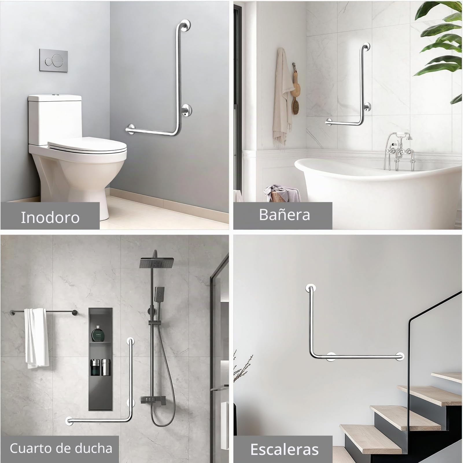 Barra Minusválidos Baño, Agarraderas para Mayores 70x50 cm, Izquierda | Acero Inoxidable, Asidero de Apoyo y Seguridad en L para Ducha o WC, Soporte Robusto para Discapacitados