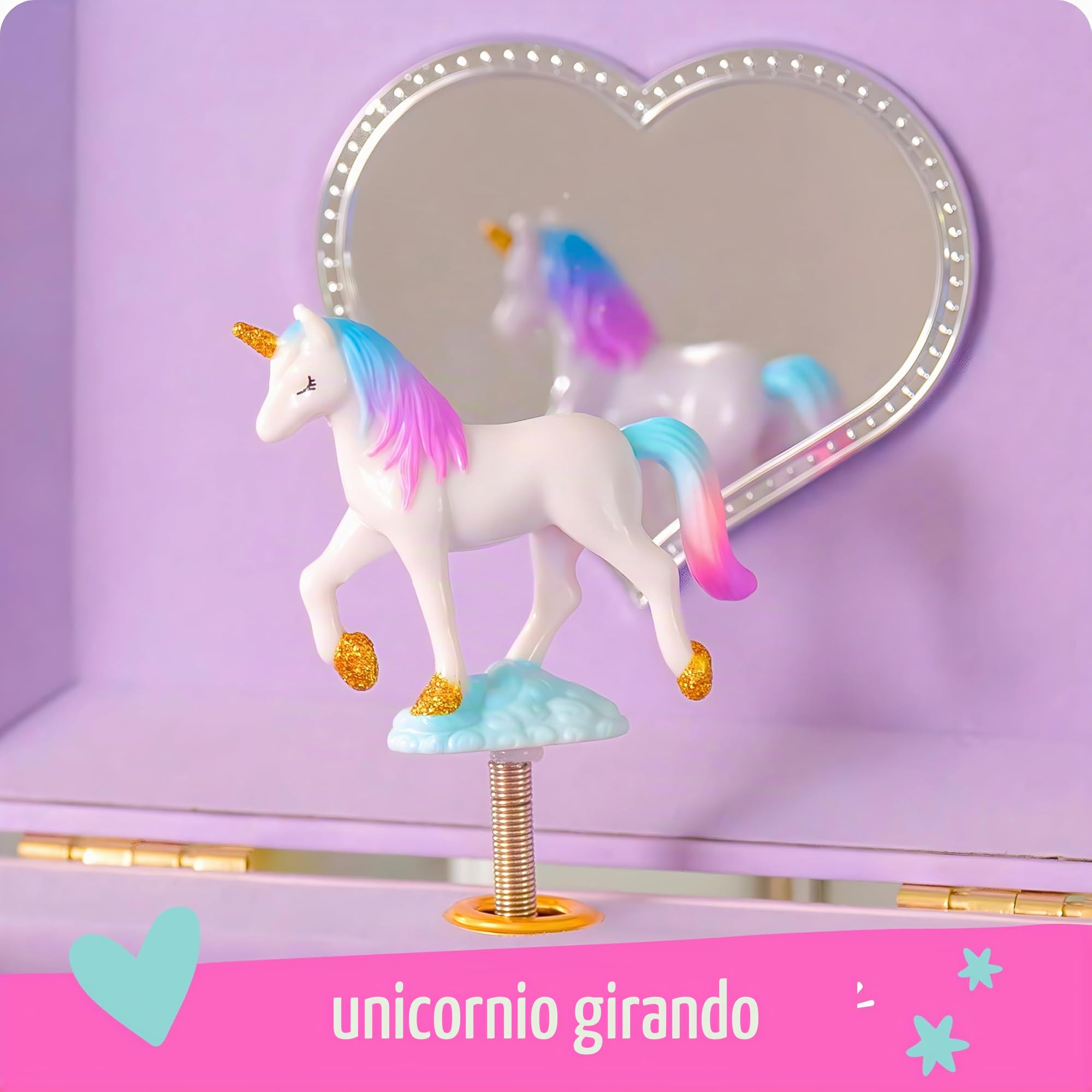 Giggle & Honey Joyero Musical Grande de Unicornio con Dos Cajones para Niñas - Caja de Música Infantil con Espejo