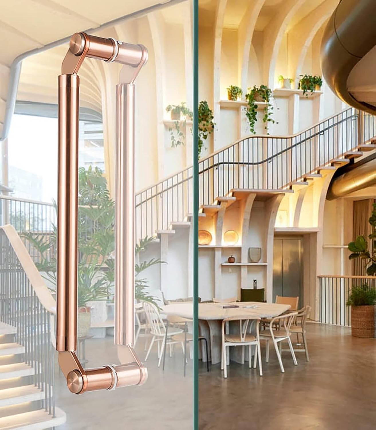 ドアプル ローズゴールド プッシュプルドアハンドル ラージサイズ、ガラスドア用業務用金属製グラブバー、シンプルなラウンドスライドドア