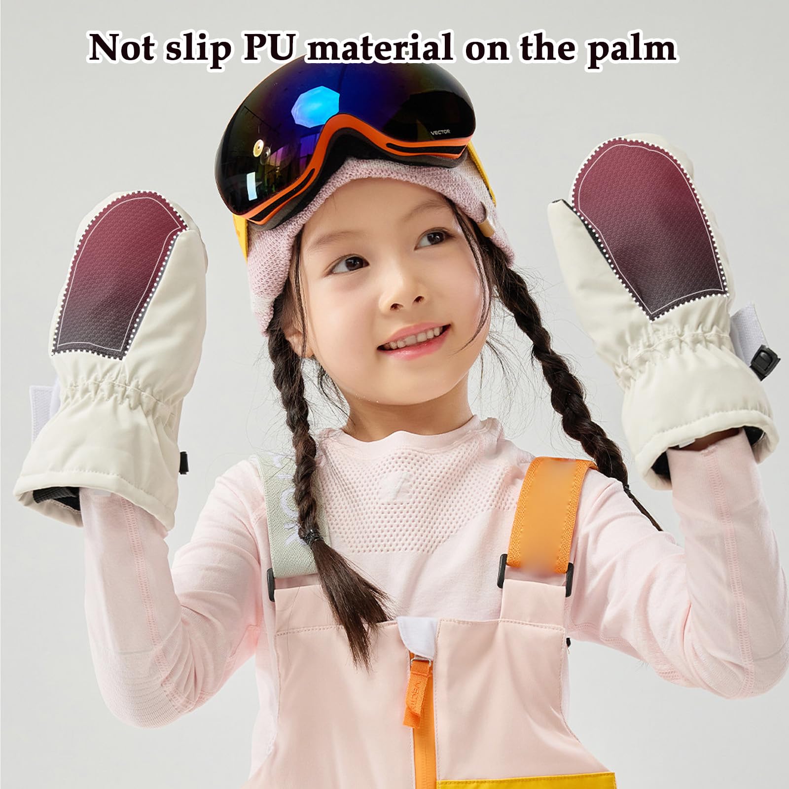 Muffole da Neve per Bambini, Guanti da Sci per Ragazzi E Ragazze, Impermeabili Muffole Snowboard, per Corsa, Pattinaggio, Ciclismo,[a] White,Fit 6~10 Years