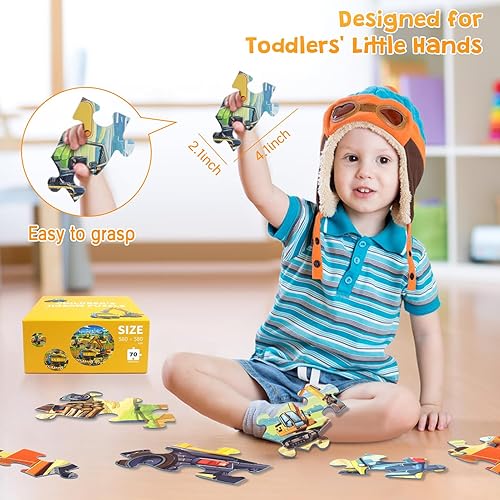 Miniatura 4 de Rompecabezas de suelo para niños de 3, 4, 5, 6, 7, 8, 70 piezas, rompecabezas de construcción con excavadora, excavadora, montacargas, camión