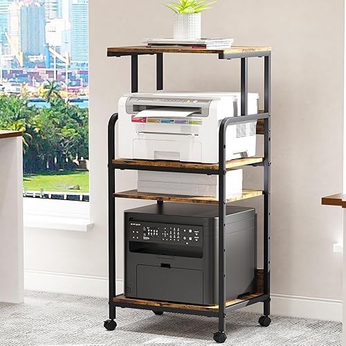 Miniatura 11 de Soporte Grande para Impresora con Estante de Almacenamiento, 23.6" An x 18.9" Pr Carrito para Impresora con Ruedas, Mesa para Impresora Móvil de 3