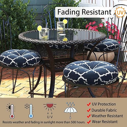 Miniatura 2 de Magpie Fabrics Cojines de asiento redondos para exteriores con lazos, 15 x 15 x 4 pulgadas, juego de 2, cojines impermeables copetudos para silla de