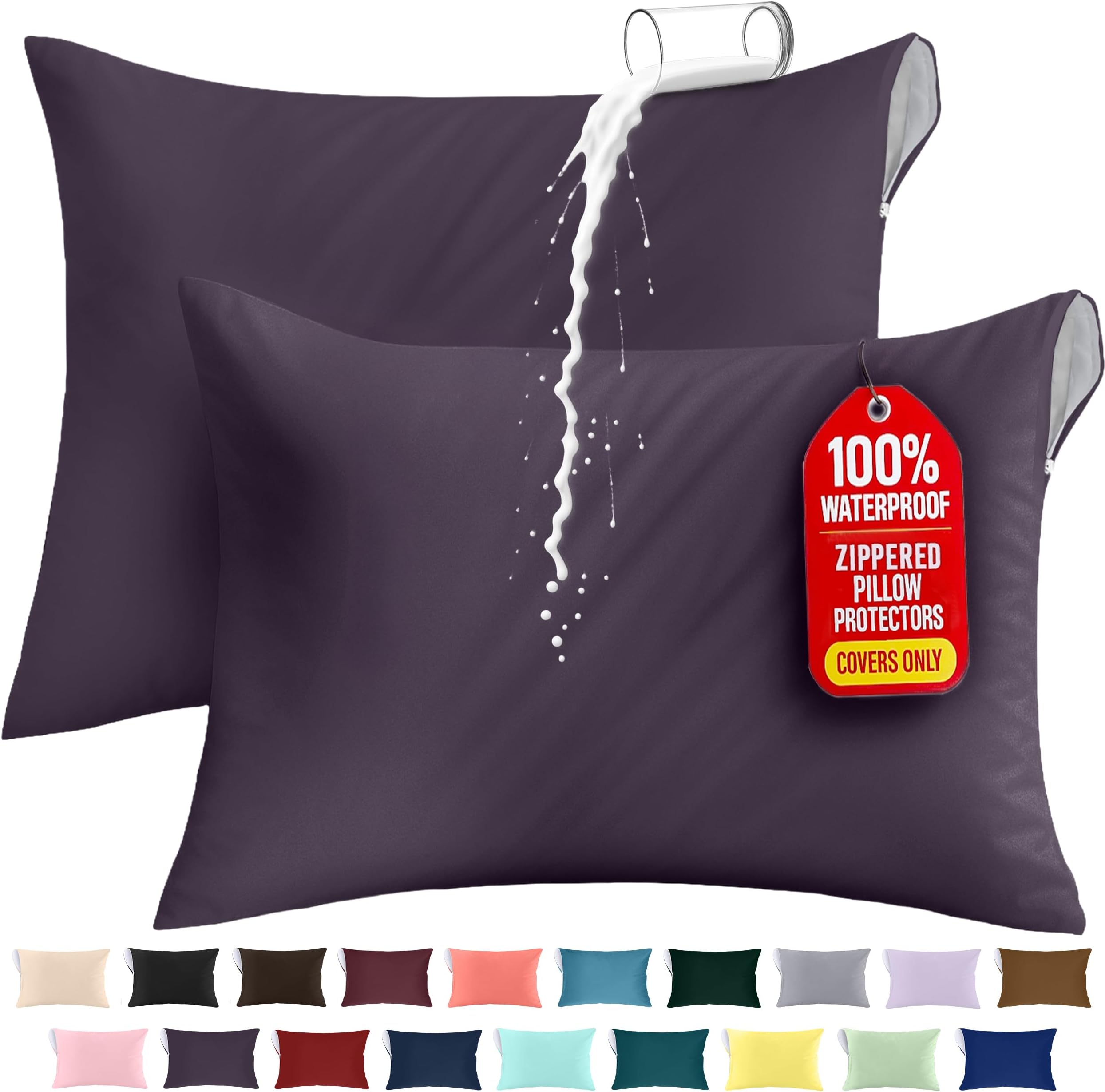 Utopia Bedding Premium 100% Waterproof Pillow Protectors with Zipper King Size (Set of 2), Bed Bug and Dust Mite Proof Zippered Pillow Covers, Pillow Encasement Cases, Purple