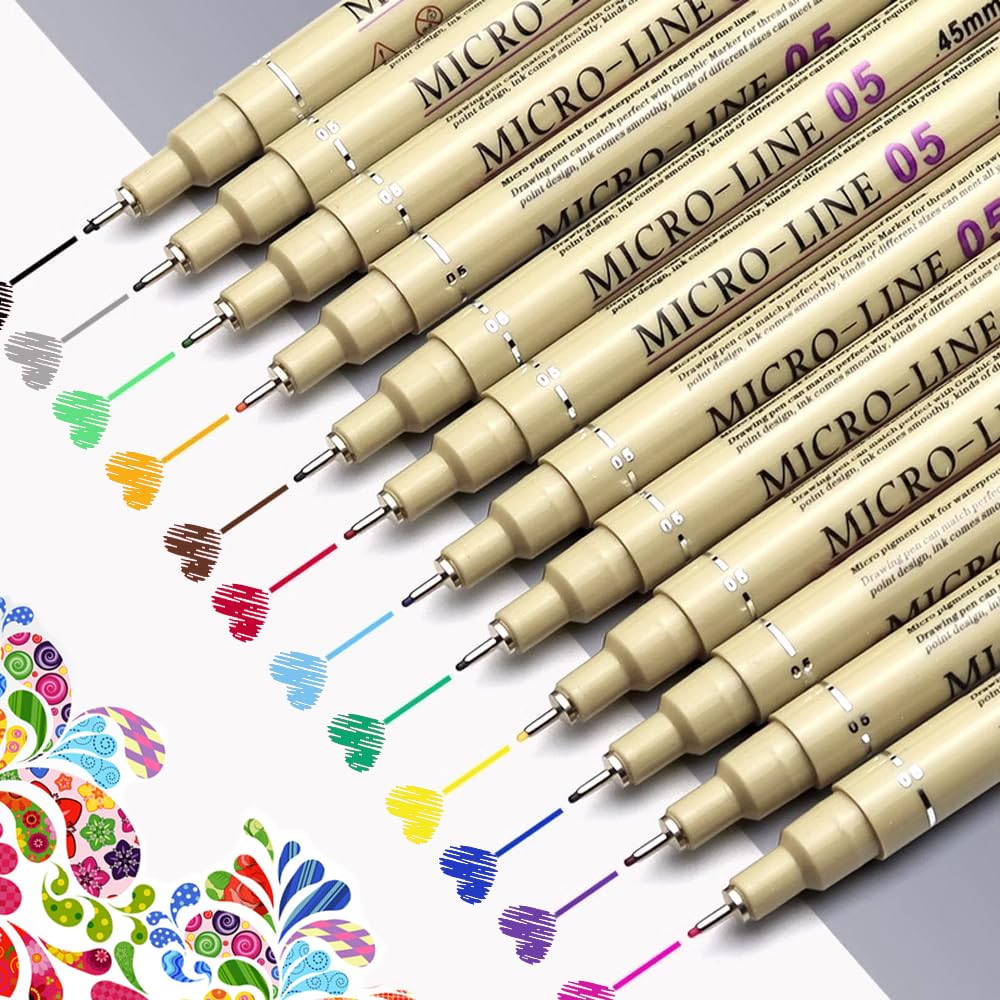Diwimiki 12 Colors 05 Micro-Pen Fineliner Pen Set,Archival Ink Fine Point Pen, Micro Pens for Drawing,Sketching,Anime,Artist,Illustrating,Manga,Pro