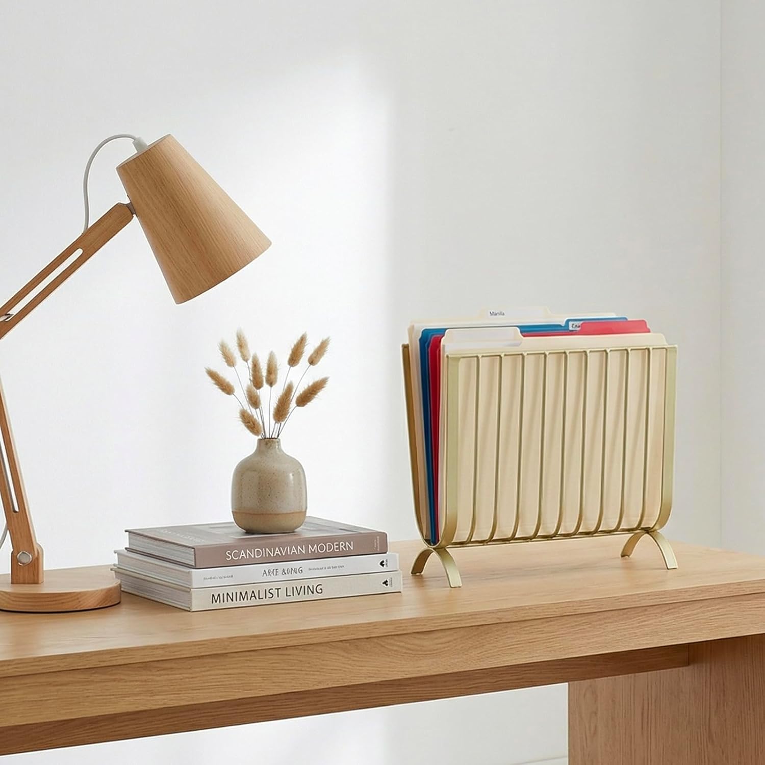 MyGift Brass Metal Mid-Century Wire Magazine Rack – Deluxe Tabletop or Floor Standing Sling Basket for Magazines and Newspapers