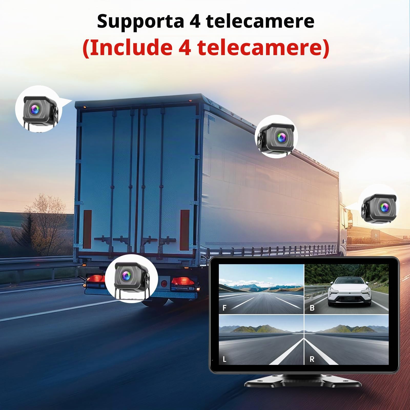 Roinvou Kit Telecamera Retromarcia Wireless, Monitor 10.1'' IPS | Supporto fino a 4 Telecamere 1080P/720P, Sistema Parcheggio BSD, IP68 Visione Notturna, per Camion Rimorchio Auto