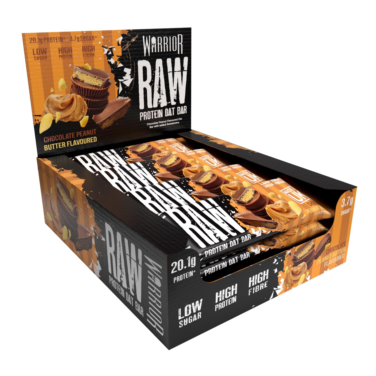 Raw Protein Bars 12 x 75g – High Protein Snacks, Chocolate Peanut Butter– High Fibre Breakfast Bar, Low Sugar Meal Replacement Bars, Healthy Snacks On-the-Go, Rolled Oats Flapjack Multipack
