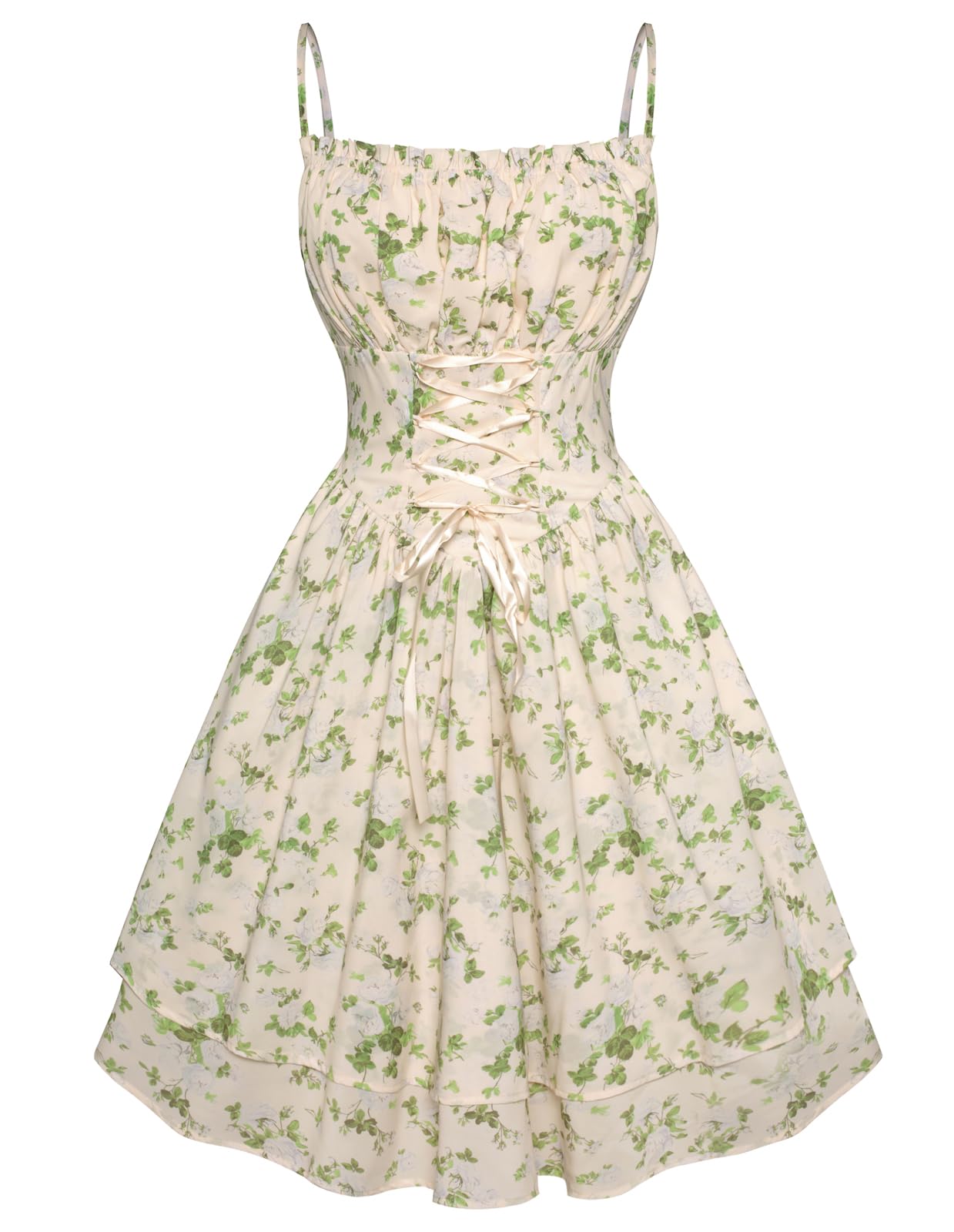 Scarlet Darkness Summer Sundress for Women Floral Sleeveless Spaghetti Strap Dress: Green Floral Medium